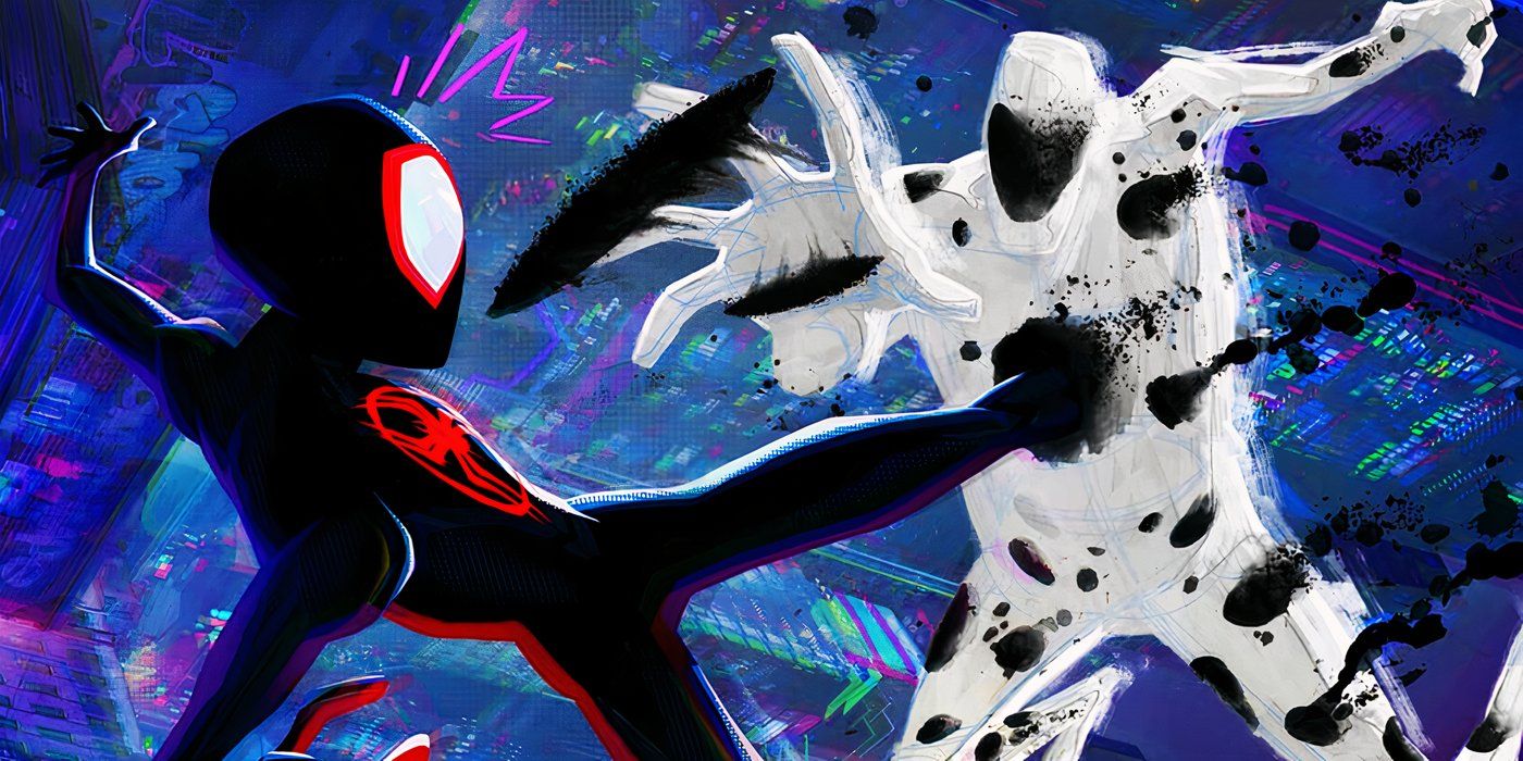 Miles Morales kicking one of the Spot's holes in Spider-Man Across the Spider-Verse