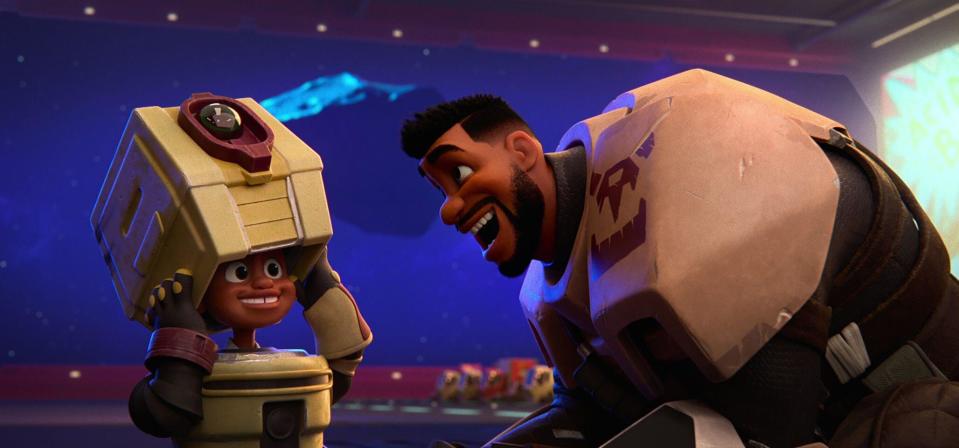 MY DAD THE BOUNTY HUNTER, de gauche à droite: Sean (voix: Jecobi Swain), Sabo Brok (voix: Laz Alonso). (Netflix)