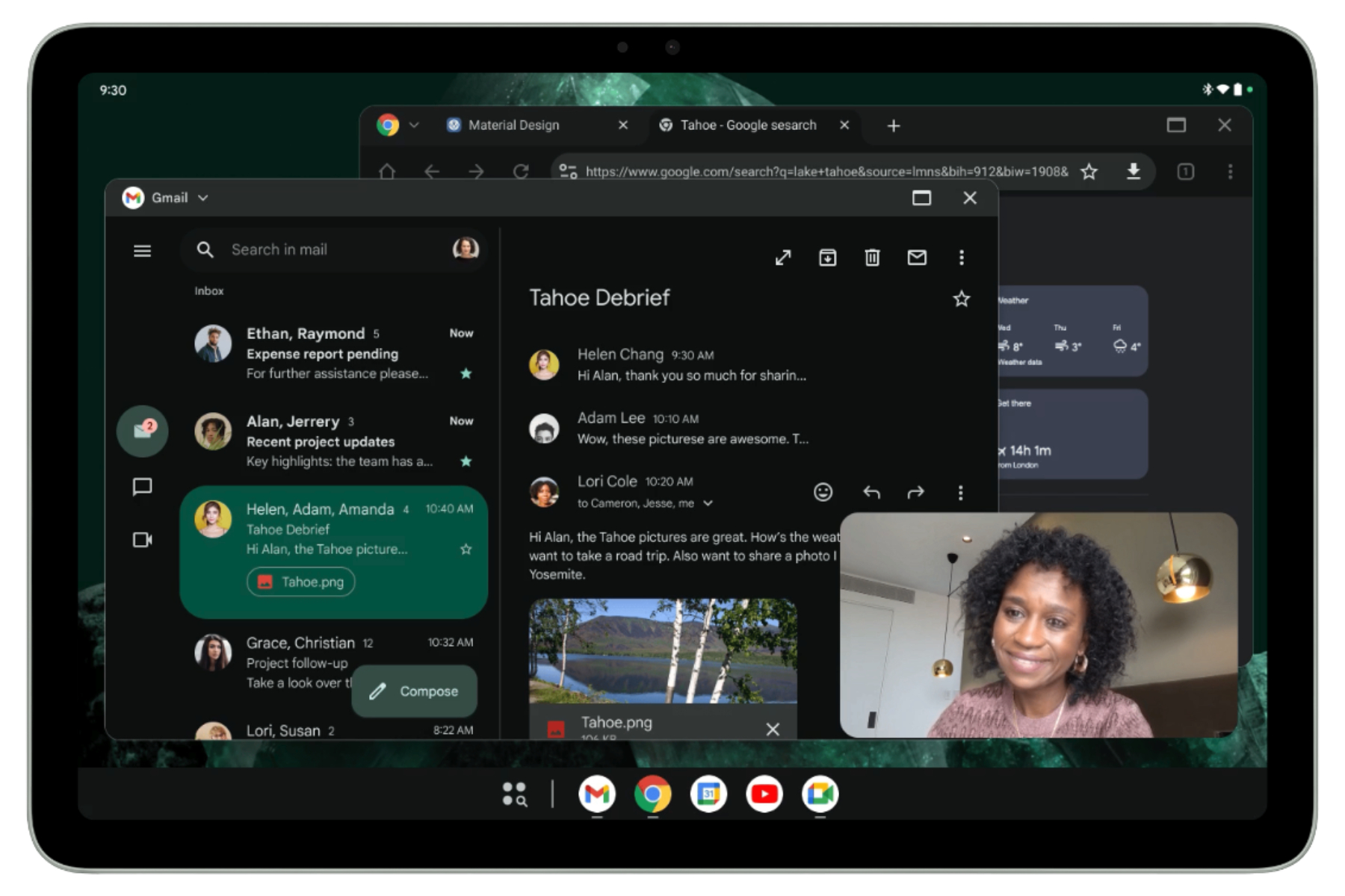 Aperçu du système de fenêtres de bureau sur les tablettes Android.