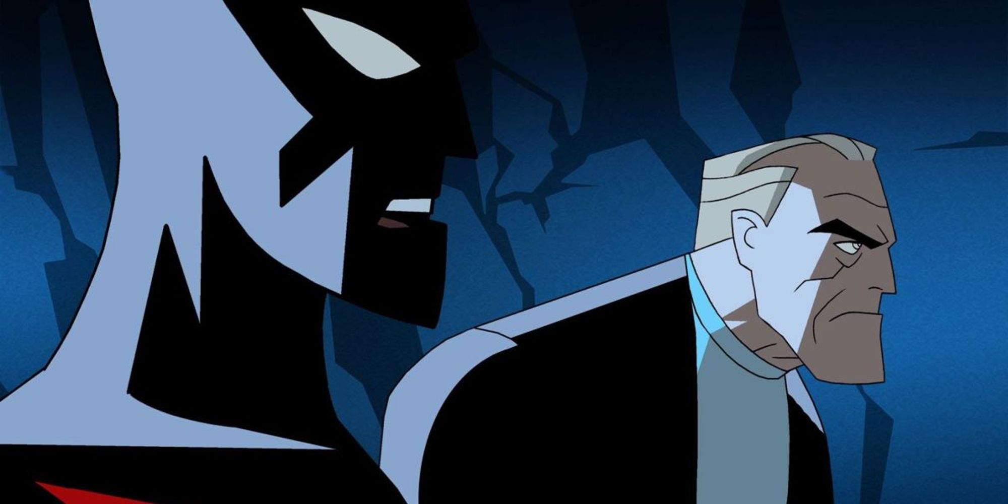Terry McGinnis et Bruce Wayne à l'intérieur de la Batcave dans Batman Beyond