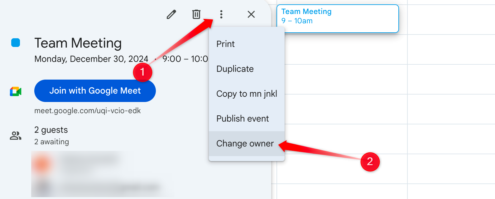 Changer la propriété d'un événement dans Google Calendar.