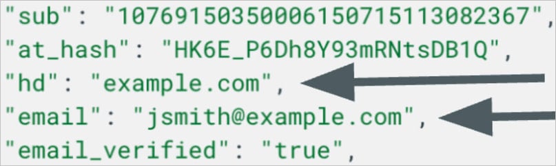 sub, hd, et email claims