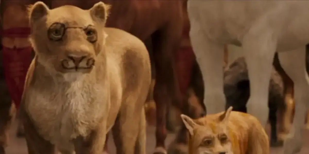 Lionne avec des lunettes et une moustache dessinées dans Les Chroniques de Narnia : Le Lion, la Sorcière et l'Armoire