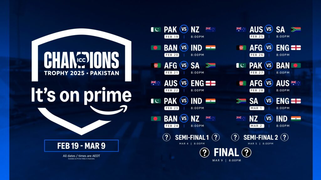 Le Champions Trophy 2025 en direct sur Prime Video