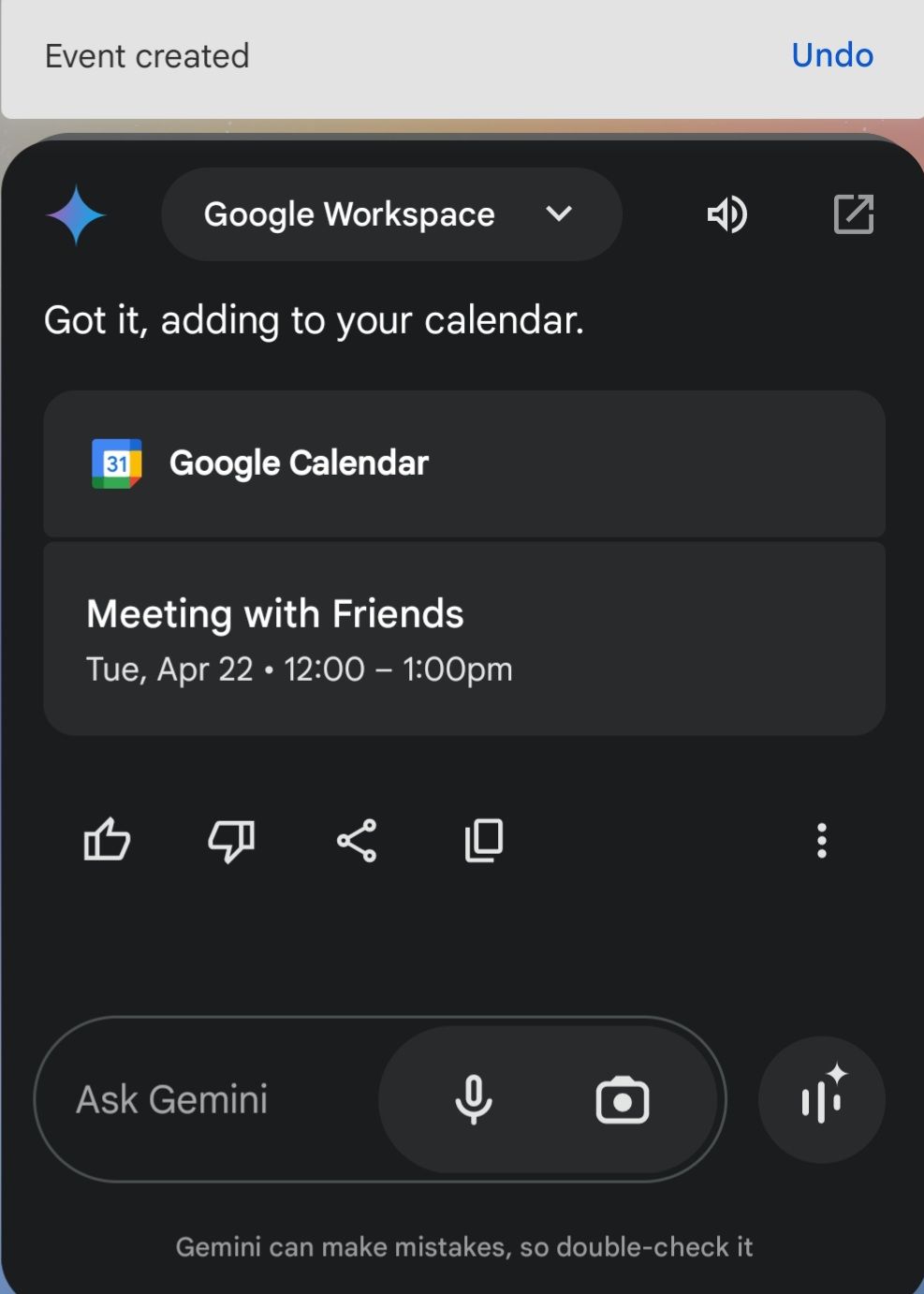 Créer un événement dans Google Calendar à l'aide de commandes vocales sur Android