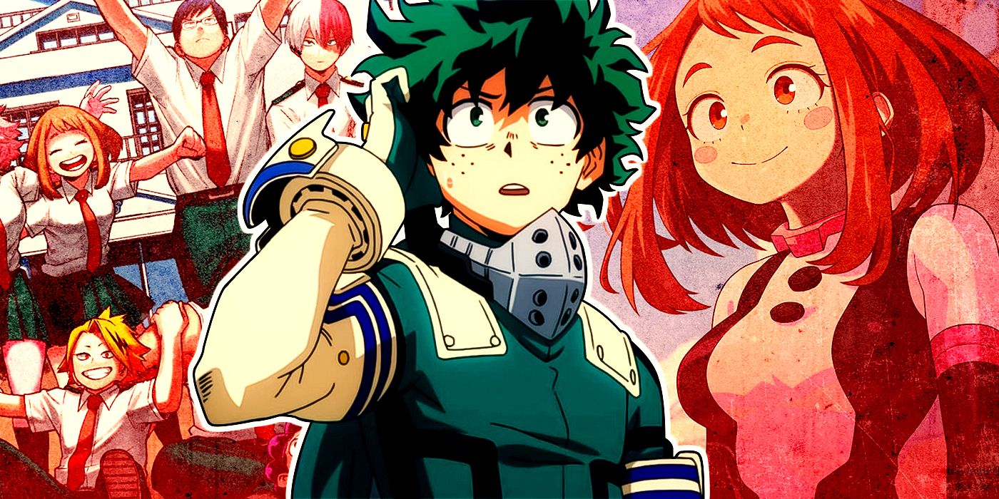 Deku, Ochaco et un groupe de la classe 1-A de My Hero Academia