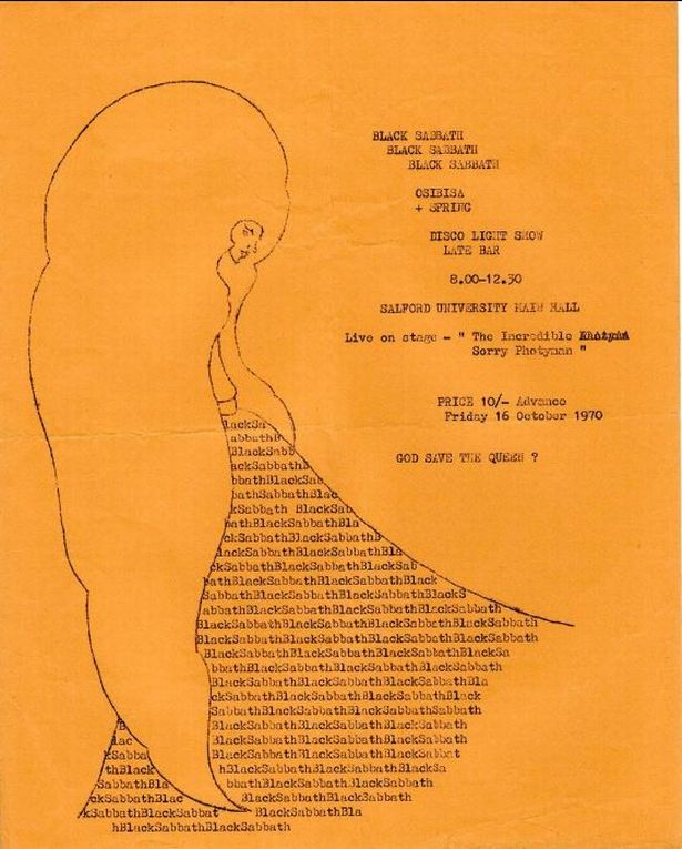 Affiche du concert de Black Sabbath à l'Université de Salford en 1970