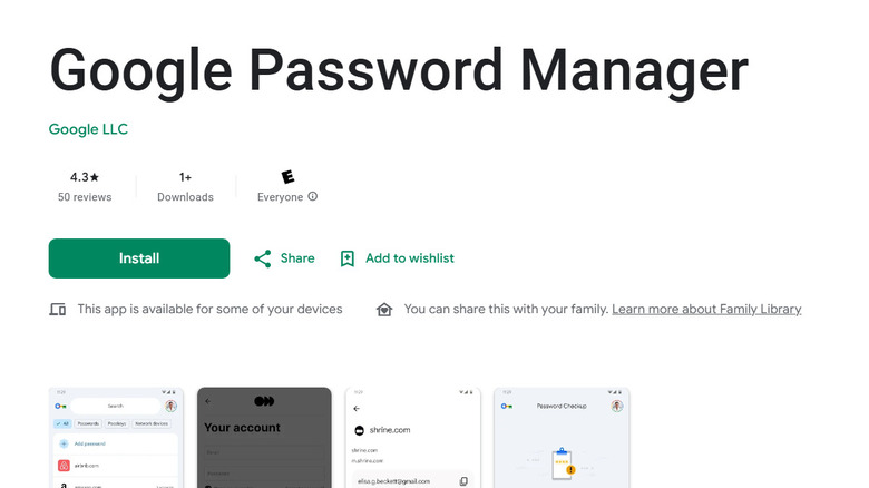Vue du Gestionnaire de mots de passe de Google dans le Google Play Store