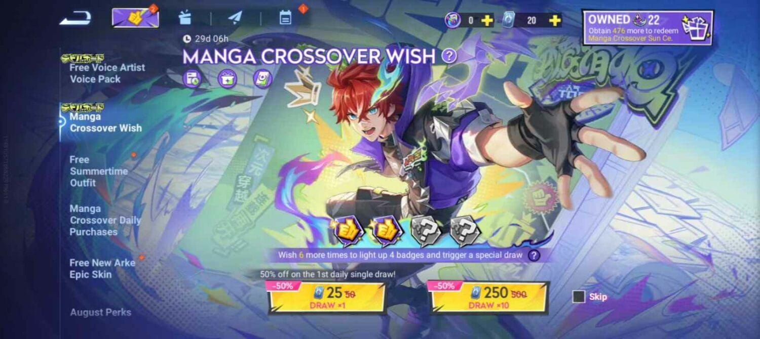 Événement de tirage de skins Manga Crossover dans Honor of Kings