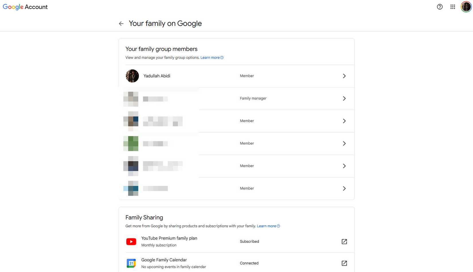 Page Google One pour la famille