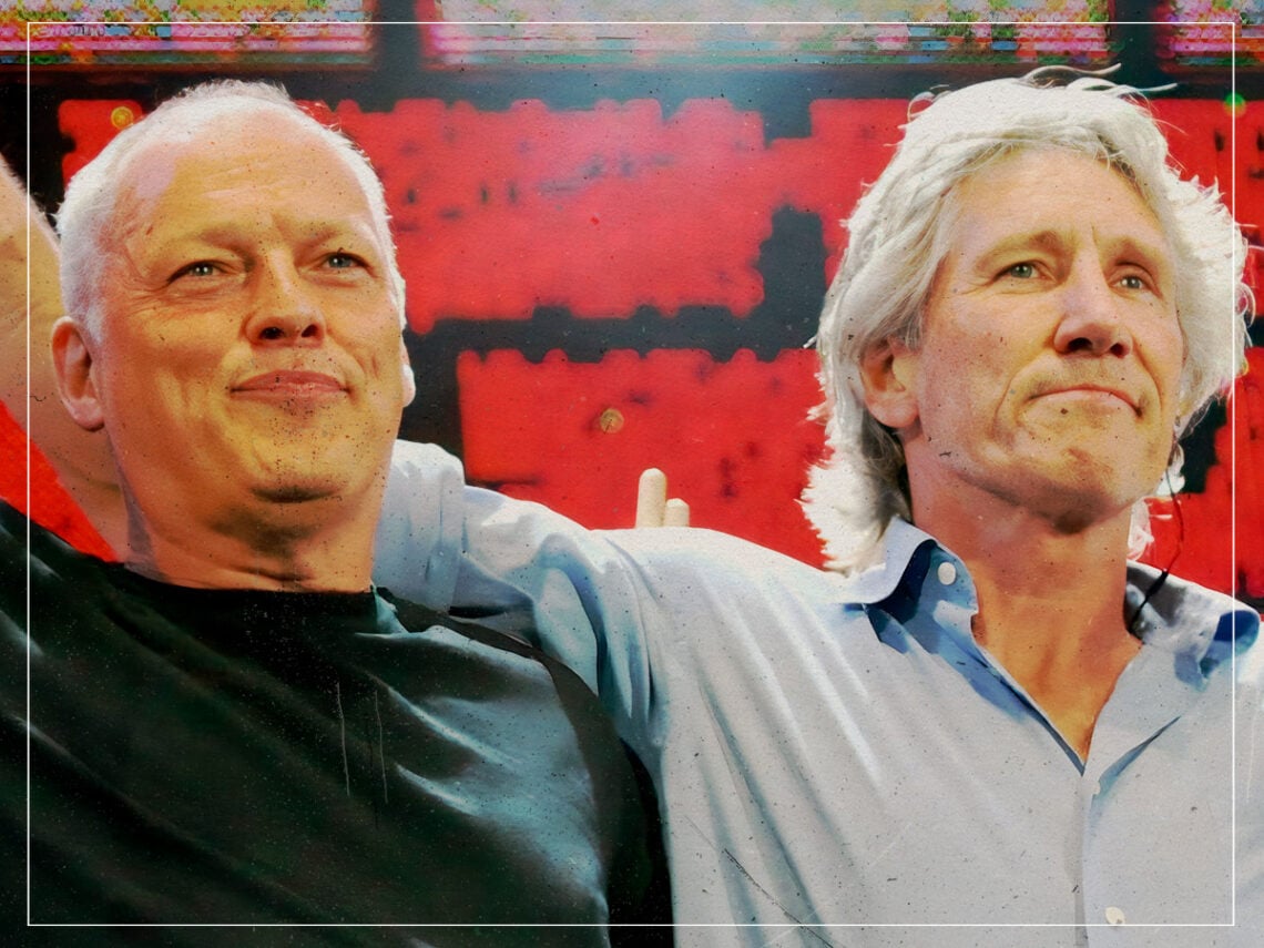 David Gilmour et Roger Waters lors de la réunion de Pink Floyd en 2005 au Live 8, Londres