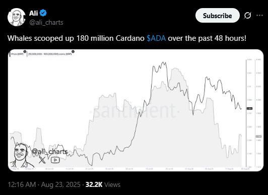 Graphique illustrant l’évolution du cours de Cardano