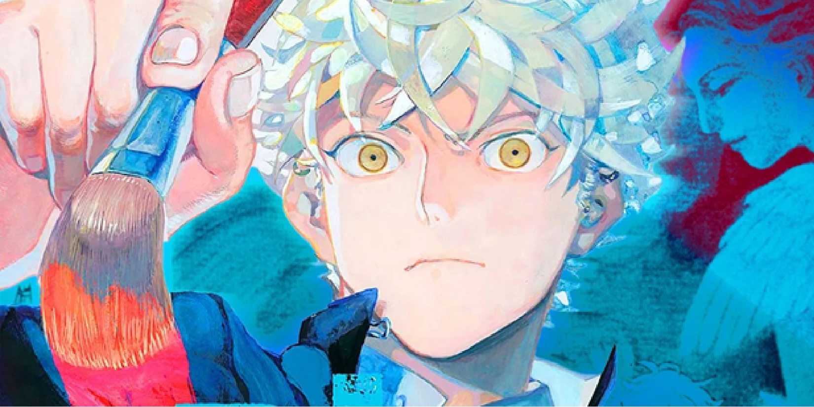 full color Blue Period manga cover featuring the main character painting with a brush.