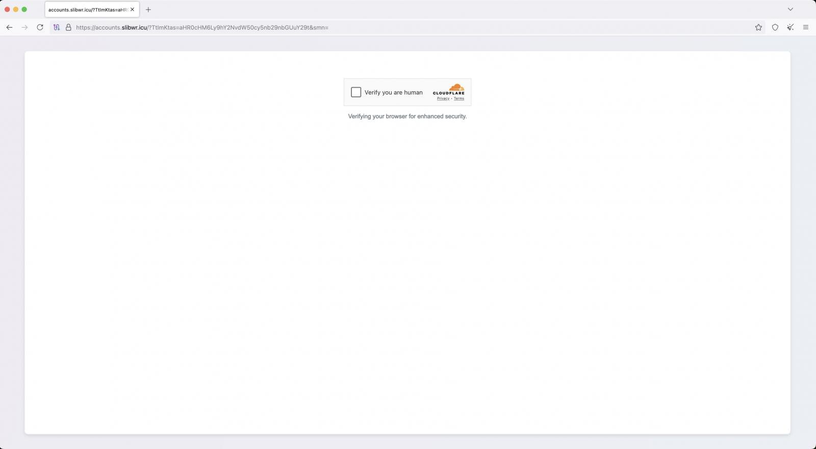 L'étape CAPTCHA de Cloudflare sur le site malveillant