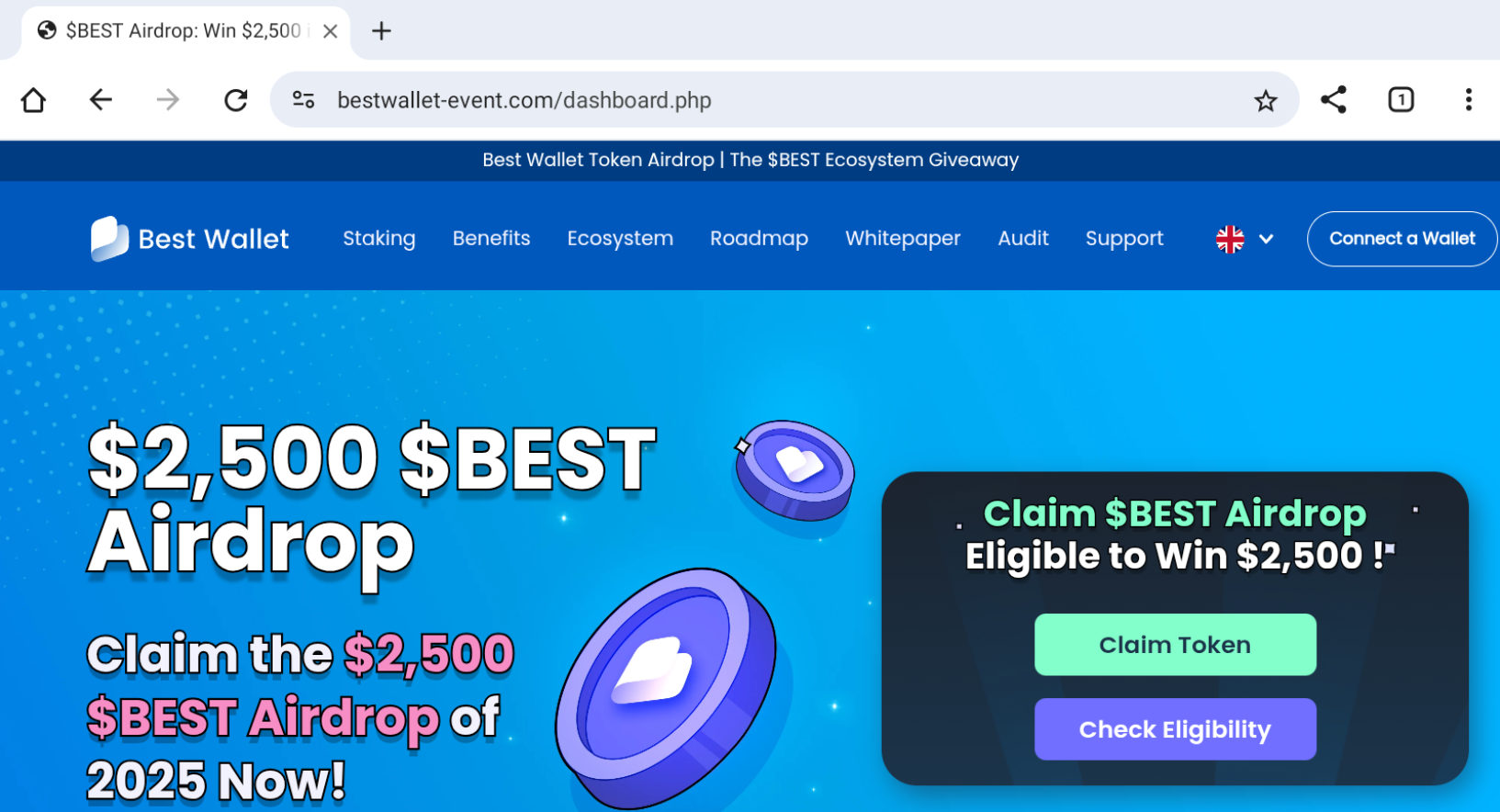 Fausse page d'accueil du site Best Wallet