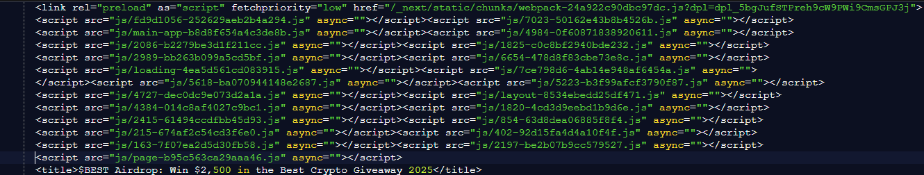 Scripts JavaScript du site frauduleux