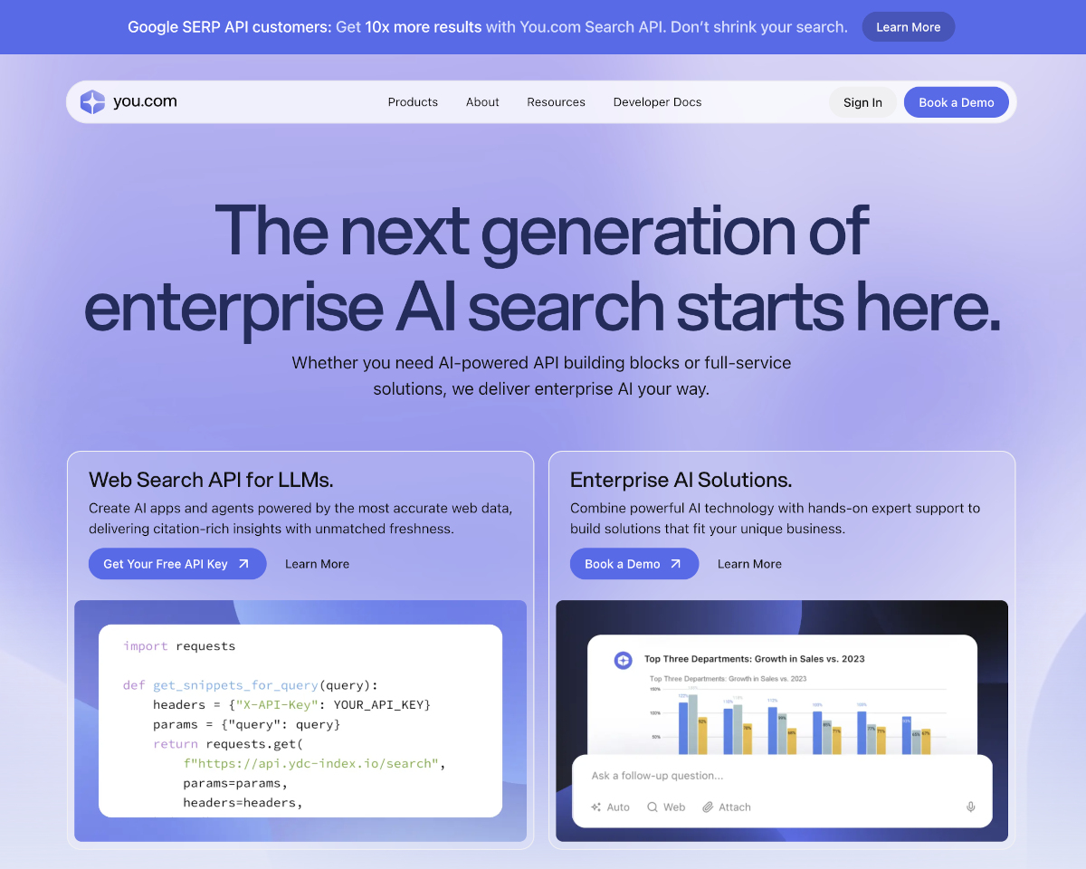 You.com homepage, October 2025