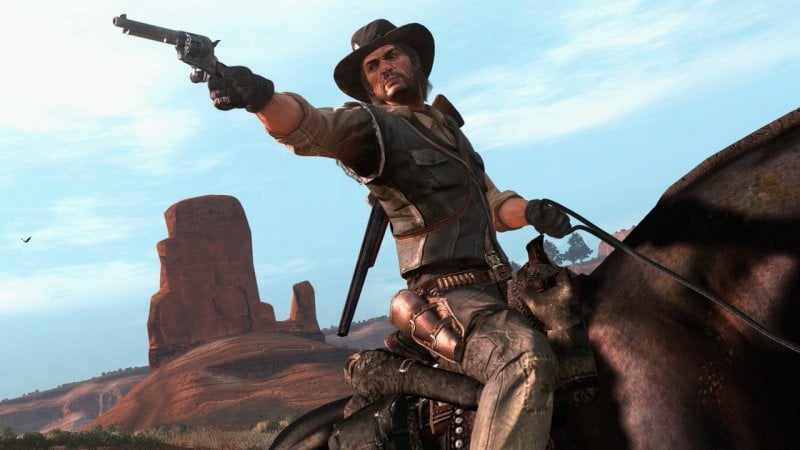 John Marston se prépare à tirer dans Red Dead Redemption