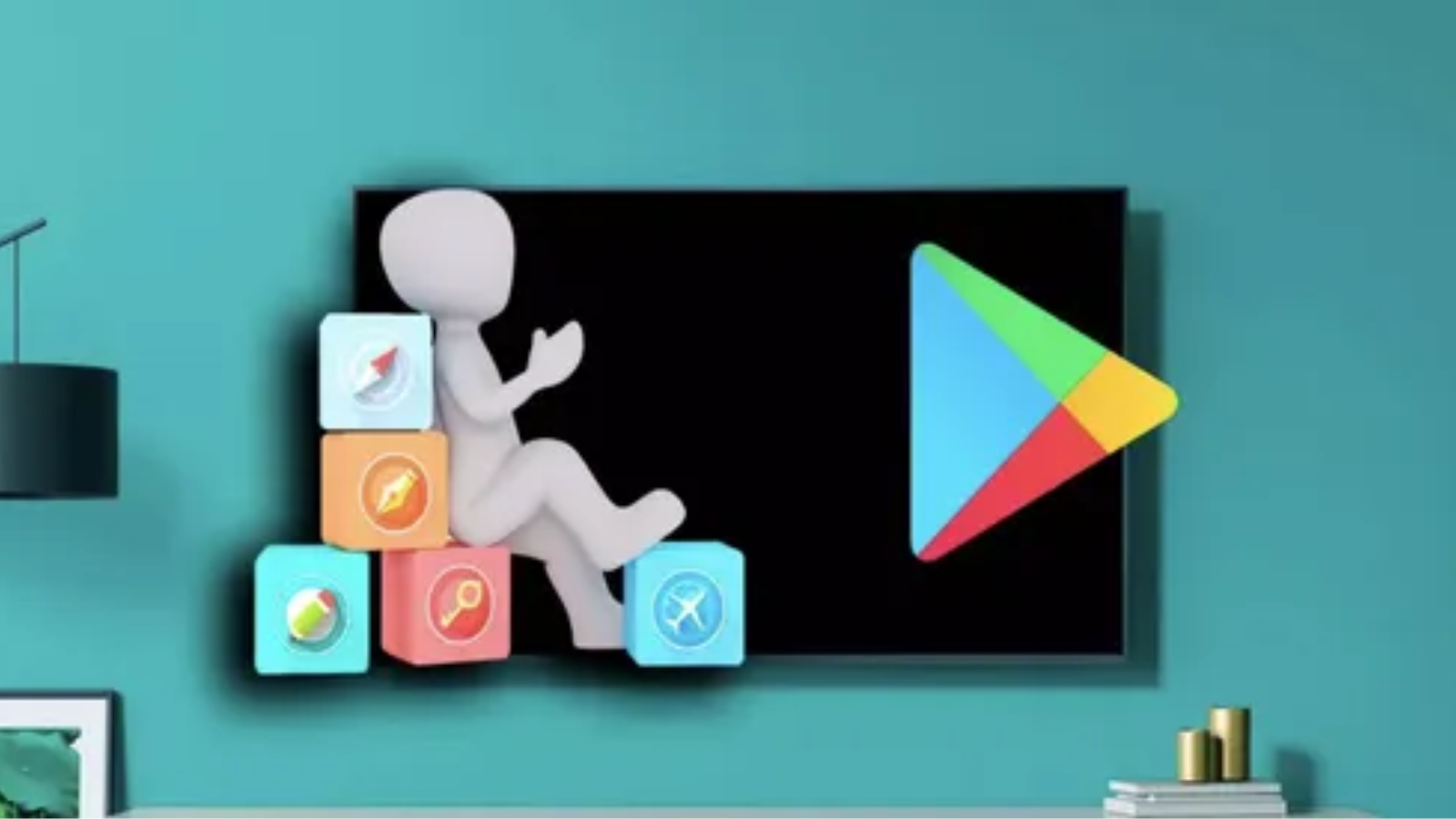 Écran d'une Smart TV affichant la Google Play Store, révélant une vulnérabilité aux applications malicieuses affectant tout l'écosystème Android