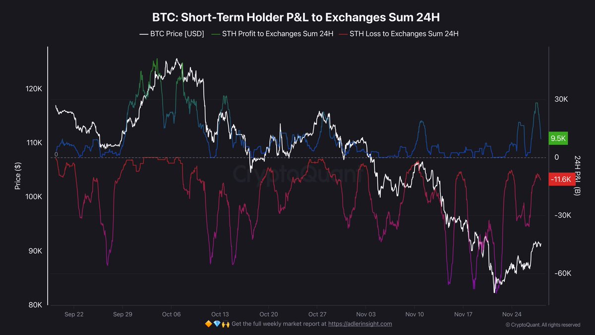 Bitcoin STH P&L vers les échanges | Source : Darkfost