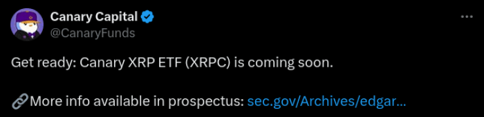 Canary Capital X post about the Canary $XRP ETF.