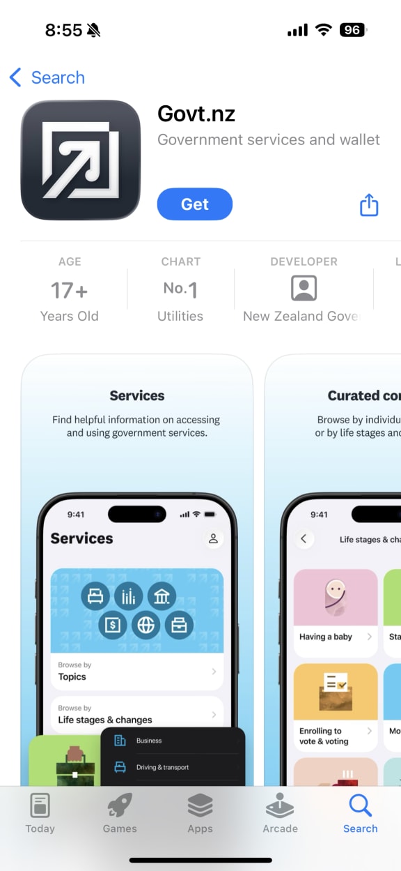 L'application Govt.nz vue dans l'Apple Store.