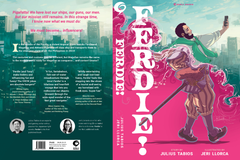 Couverture de Ferdie avec Magellan voyageur par Julius Tabios, illustrée par Jeri Llorca, design par Ian Sta. Maria