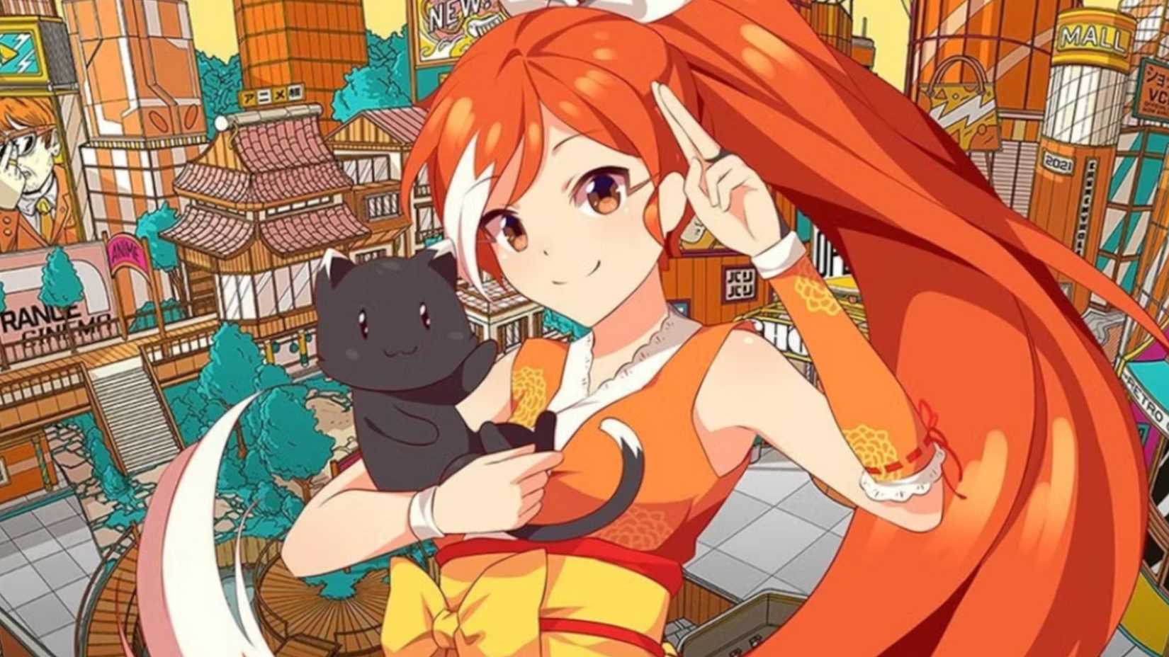 Crunchyroll Hime souriante tenant un chat