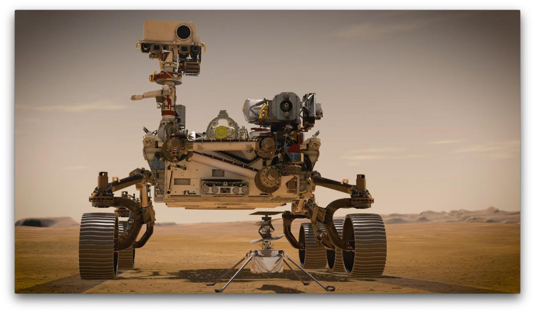 Représentation artistique du rover Perseverance sur Mars.