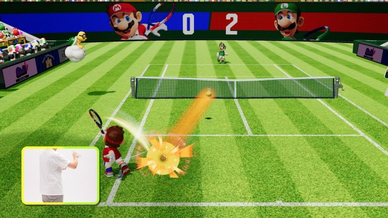 Un topspin avec la Modalité Swing, qui exploite les capteurs de mouvement Un topspin avec la Modalité Swing, qui exploite les capteurs de mouvement