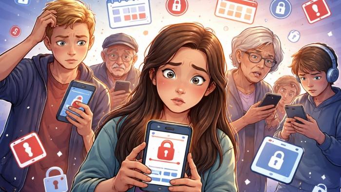 Jeunes et adultes utilisant un smartphone