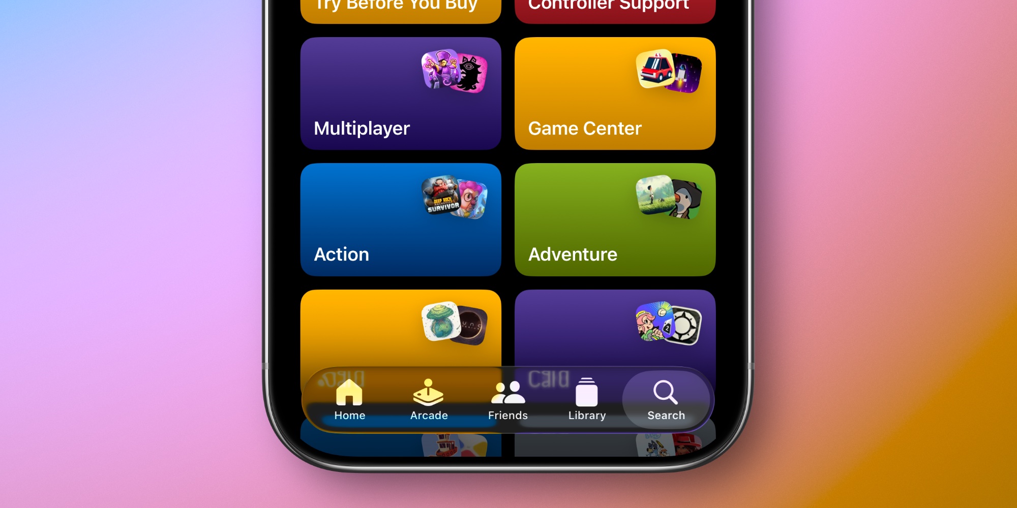 Recherche dans l'application jeux iOS 26.4