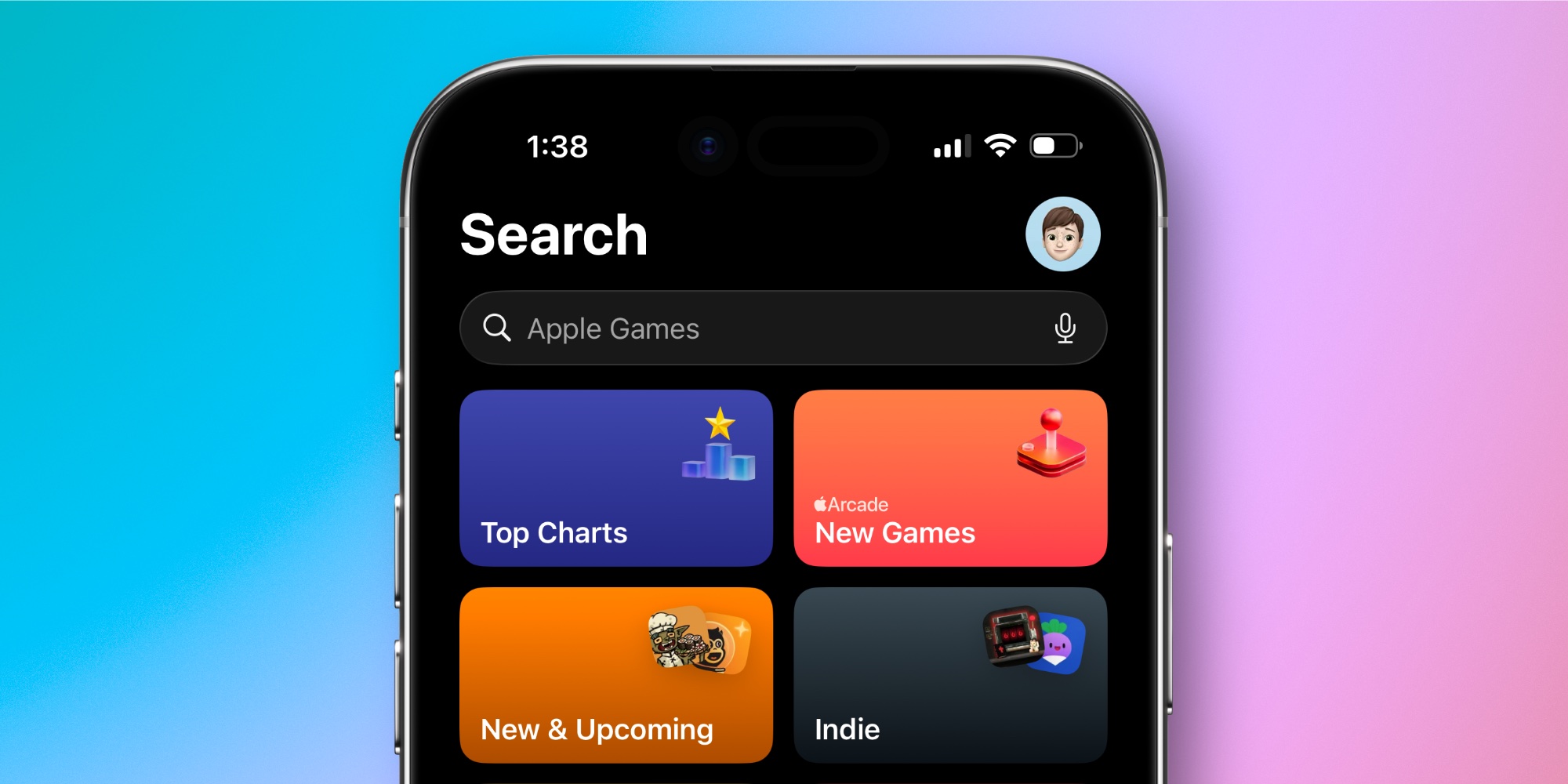 Barre de recherche dans l'application Apple Games