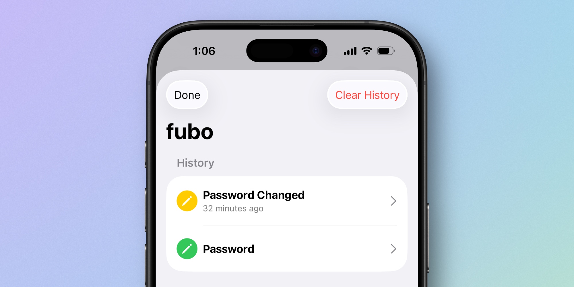 Historique des mots de passe iOS 26