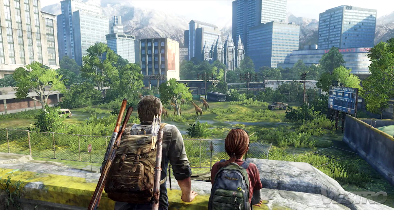 Joel et Ellie regardent un champ dans The Last of Us.