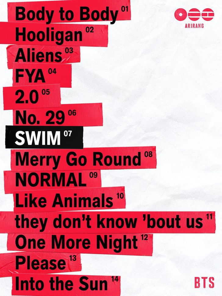 La liste des 14 titres de l'album à venir de BTS 'Arirang' / Gentillesse de BigHit Music