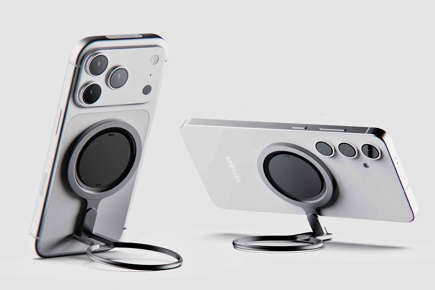Deux smartphones avec le support OhSnap.