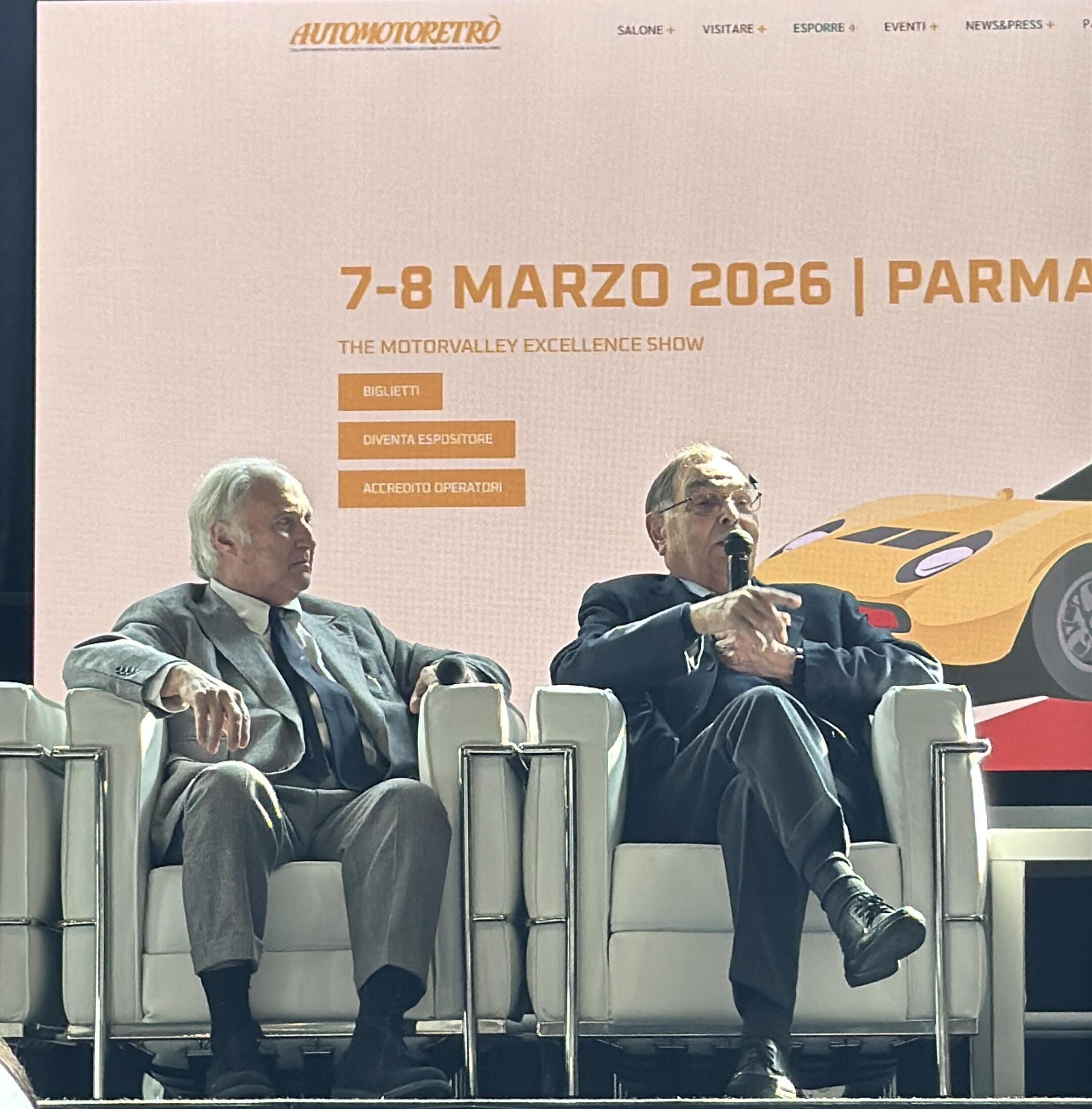 Tonino Lamborghini et l'ingénieur Gian Paolo Dallara à Automotoretró