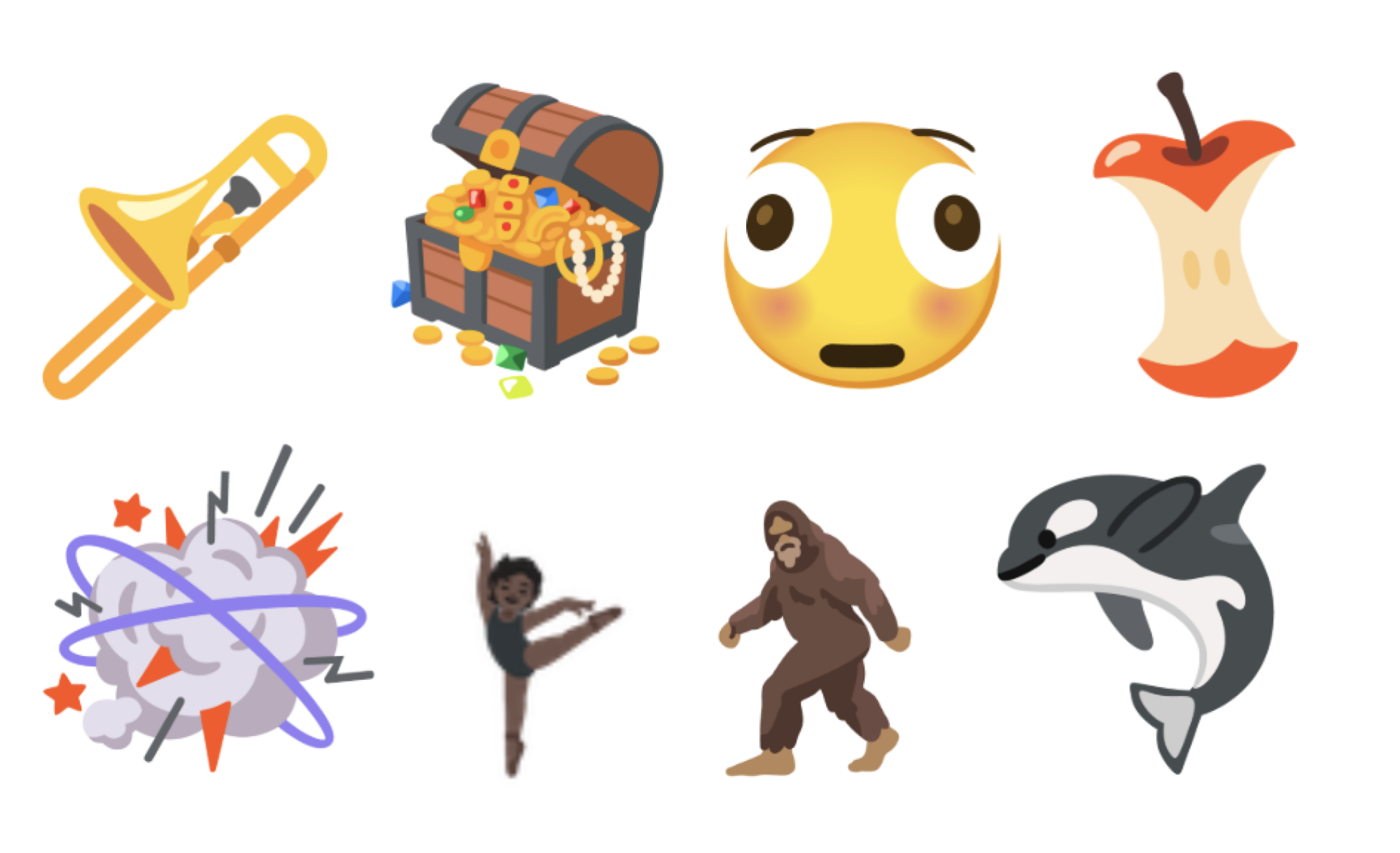 Nouveaux emoji, incluant un trombone, un sasquatch et une orque