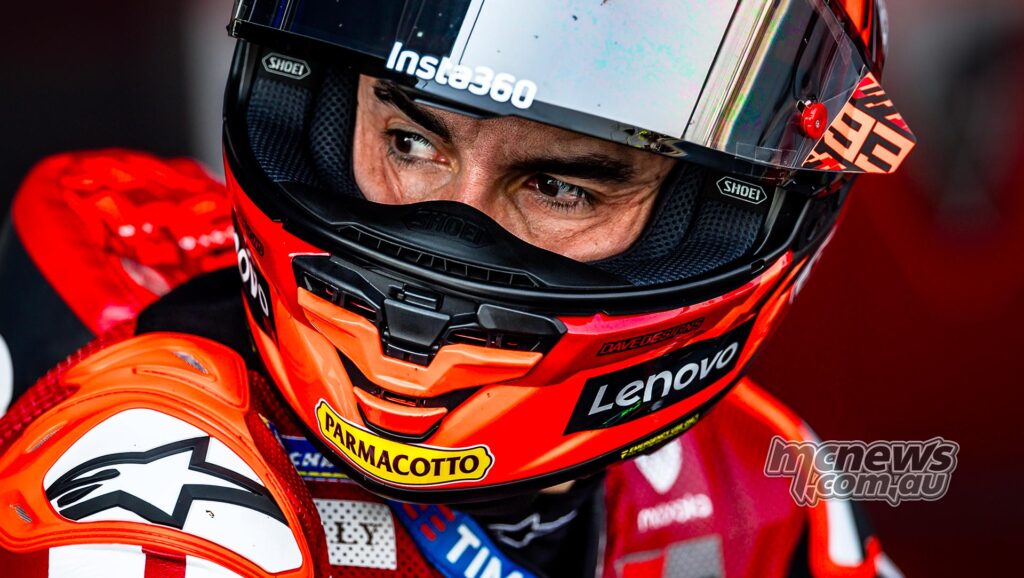 Marc Marquez à moto pour Ducati pendant la saison MotoGP 2026