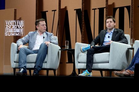 Elon Musk et Sam Altman lors d'un événement à Vanity Fair en octobre 2015.