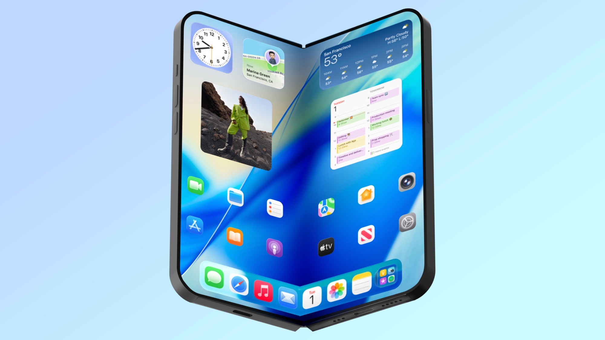 iPhone Fold sur un fond bleu