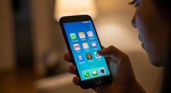 Une personne utilisant un smartphone avec plusieurs applications visibles