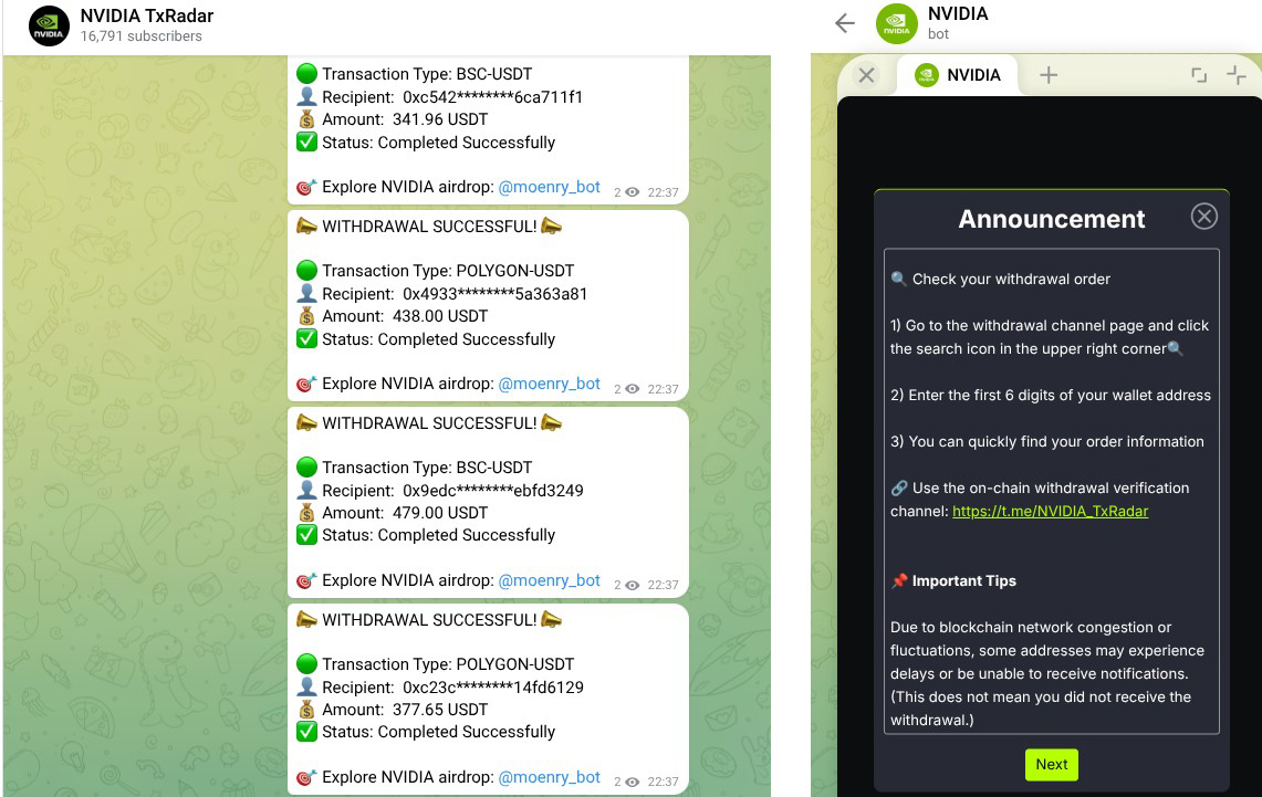 Application Mini de Telegram usurpant NVIDIA
