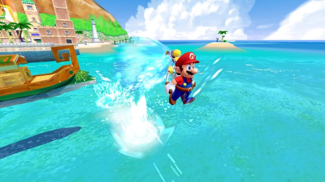 Capture d'écran de Super Mario Sunshine avec Mario volant