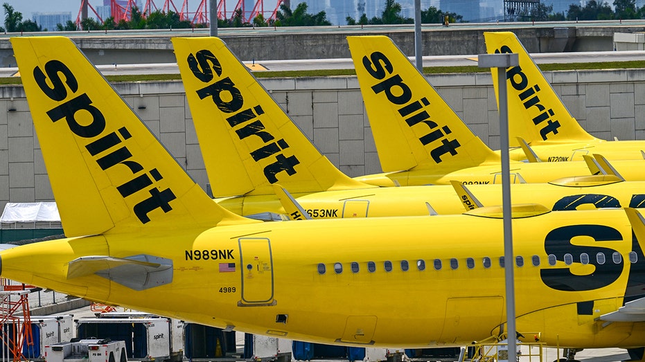 Des avions Spirit Airlines à l'arrêt.