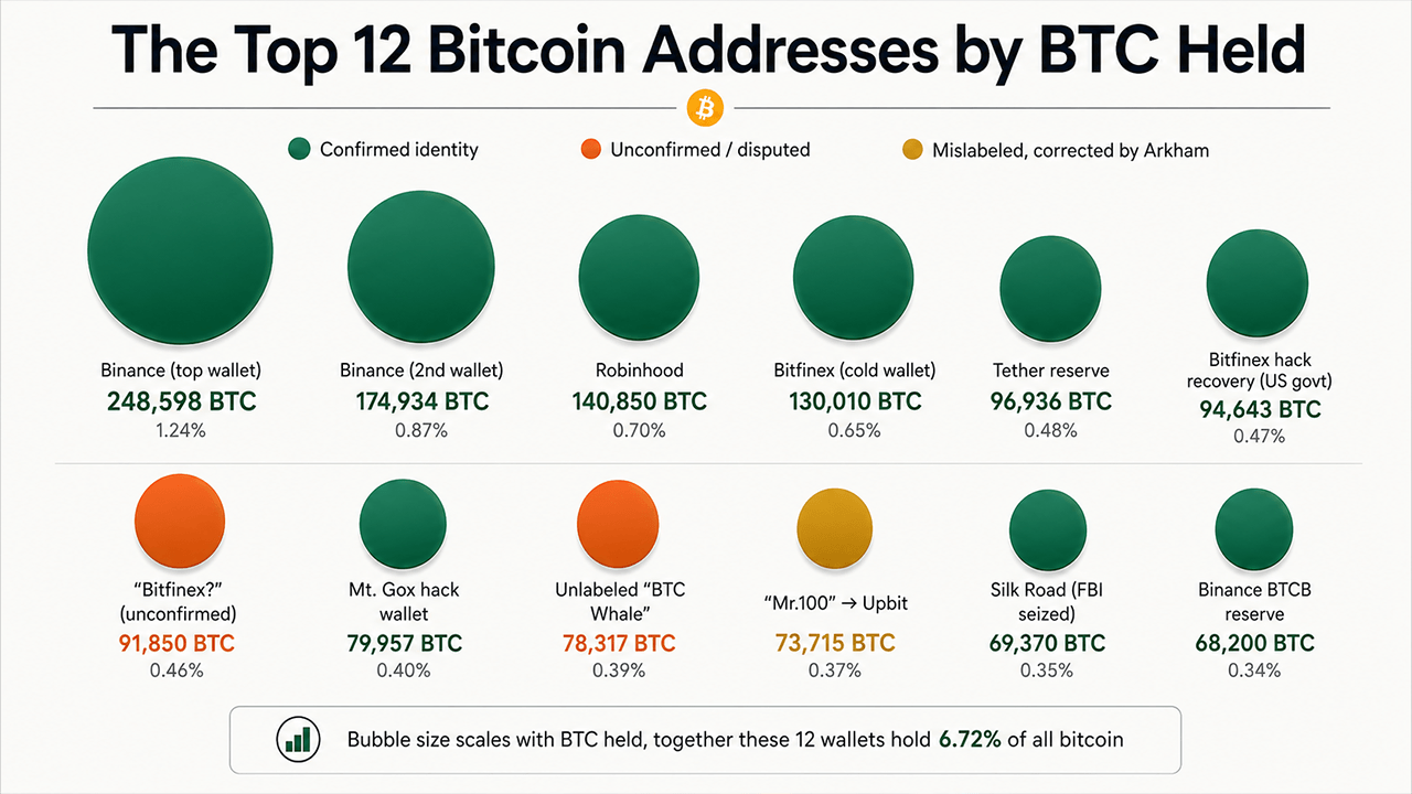 Plongée dans les 12 Plus Grandes Adresses Bitcoin : Qui Détient 1,35 Million de BTC ?