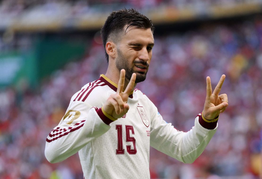 Alex Baena et l’unique but d’Espagne contre l’Uruguay.