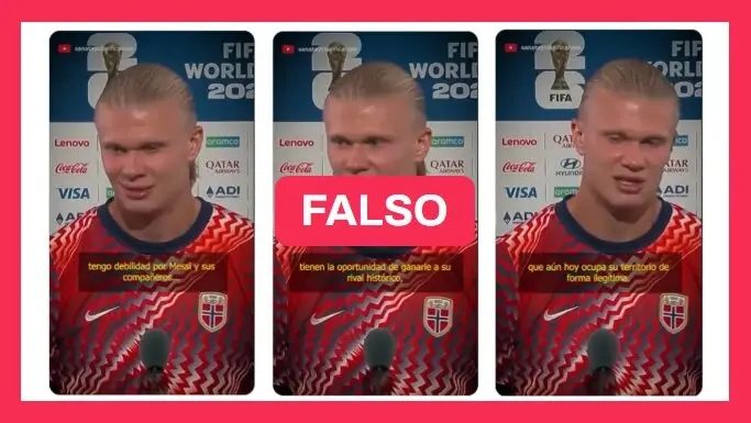Capture d’écran avec des sous-titres falsifiés concernant Haaland