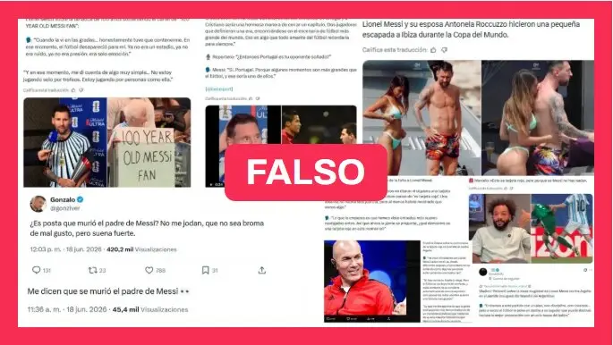 Capture d’écran montrant des déclarations fausses attribuées à Messi